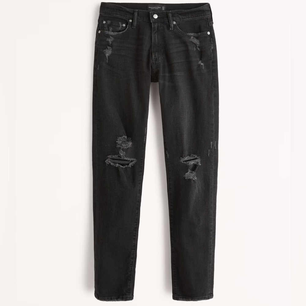 Abercrombie & Fitch Black Distressed Langdon Skinny Jeans in W32 L32